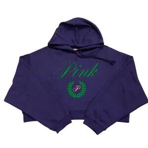 Pink Victorias Secret Womens Cropped Hoodie Sz. XL Midnight Navy Fleece Normcore